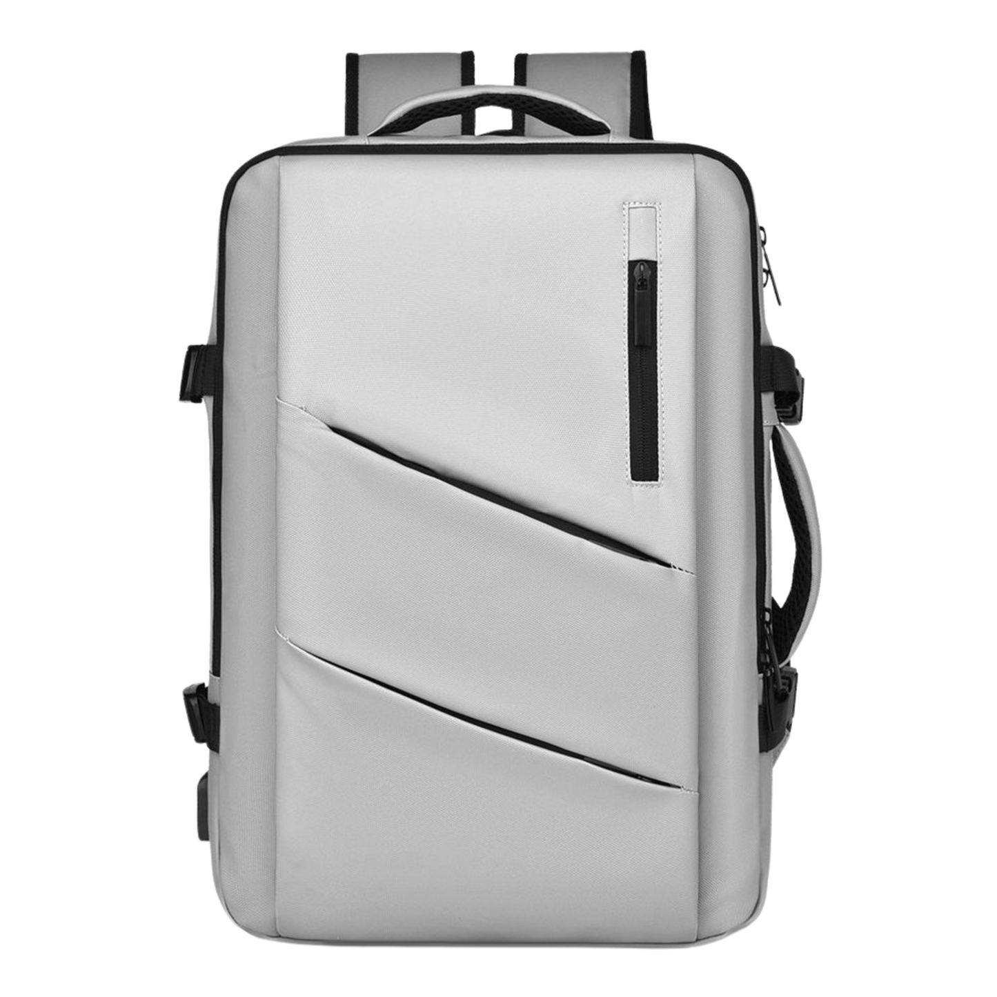 PoofTech Everyday Waterproof Laptop Backpack front view in Light Grey