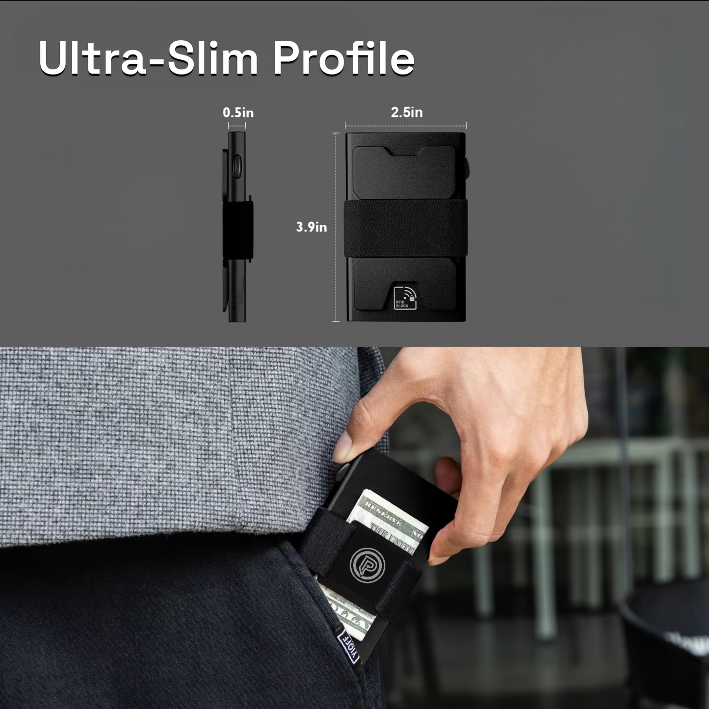 Slim black RFID wallet for everyday carry