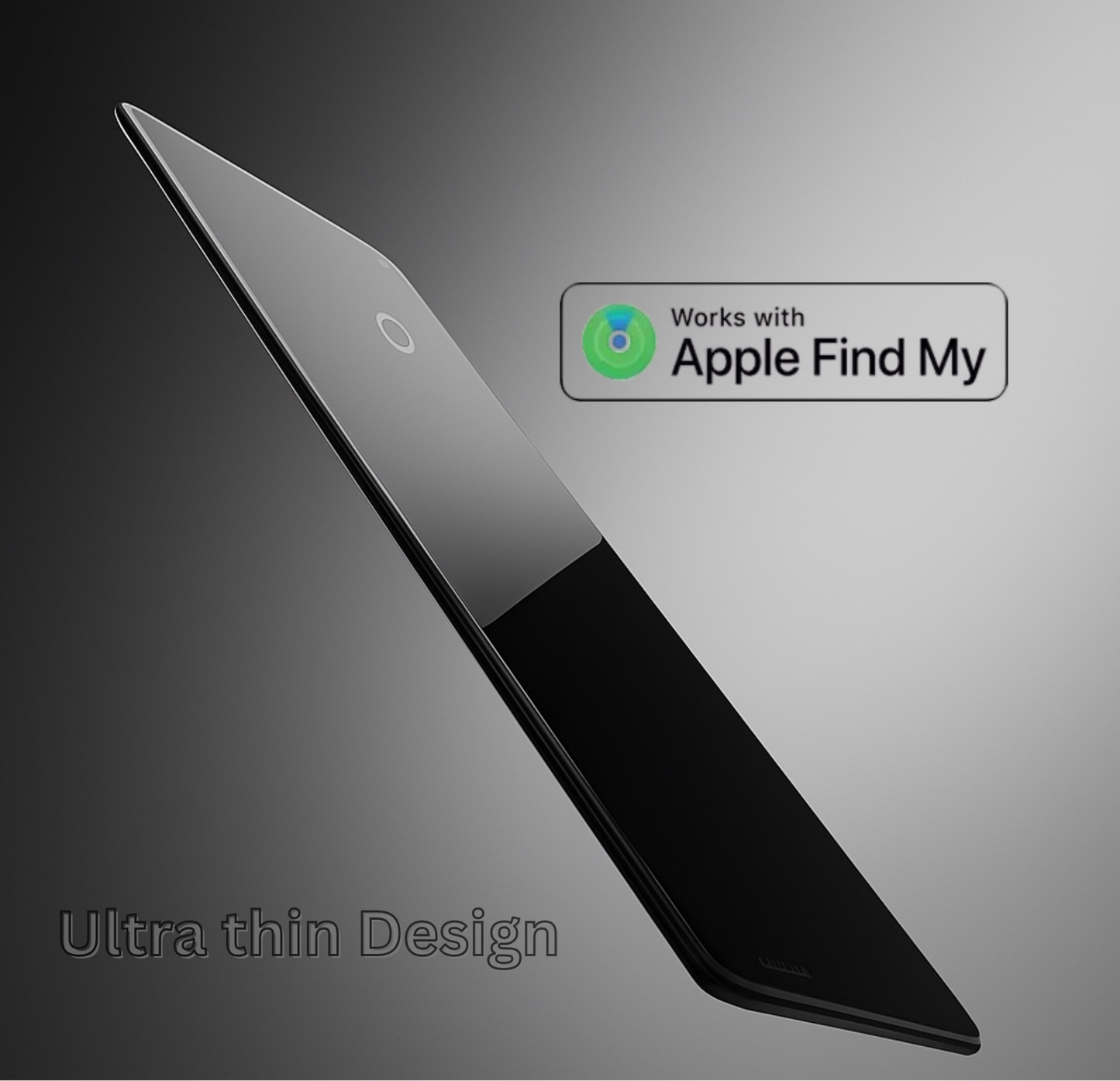 Ultra-thin black card tracker showing its sleek profile designed to fit inside a wallet