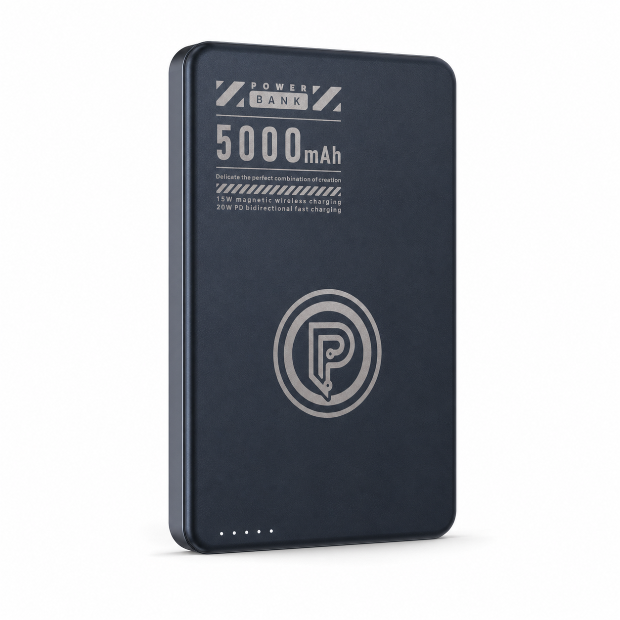 PoofTech Magnetic Ultra Thin Fast Charging Power Bank front view in Midnight