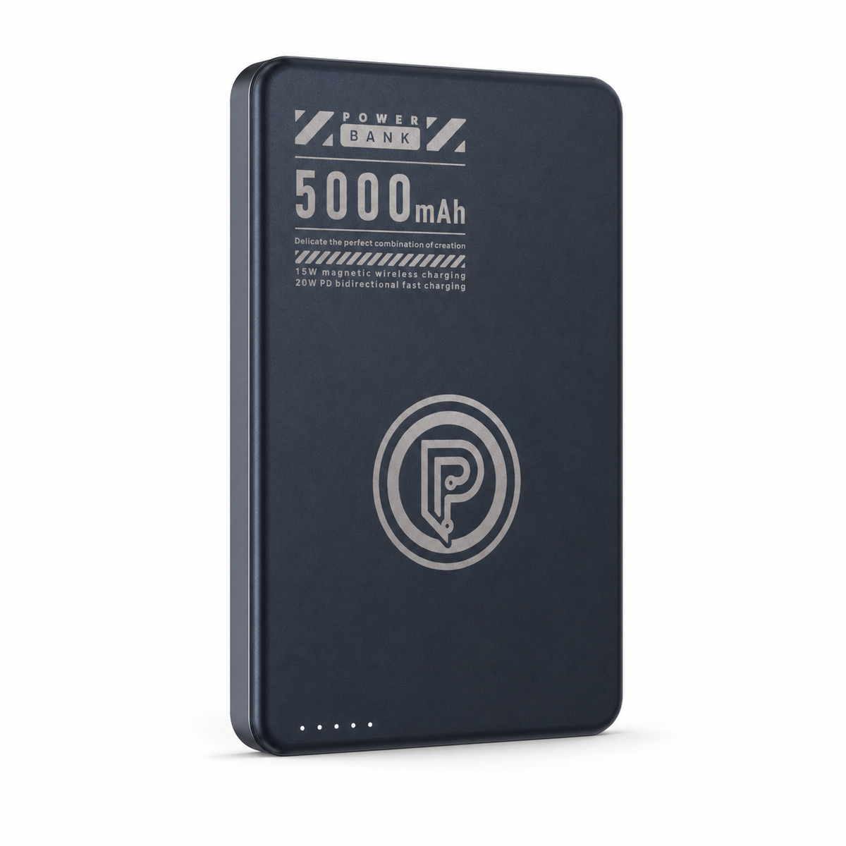 PoofTech Magnetic Ultra Thin Fast Charging Power Bank front view in Midnight