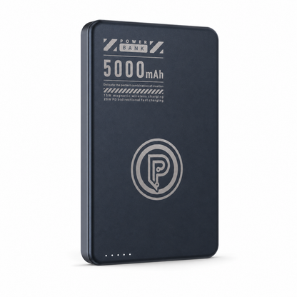 PoofTech Magnetic Ultra Thin Fast Charging Power Bank front view in Midnight