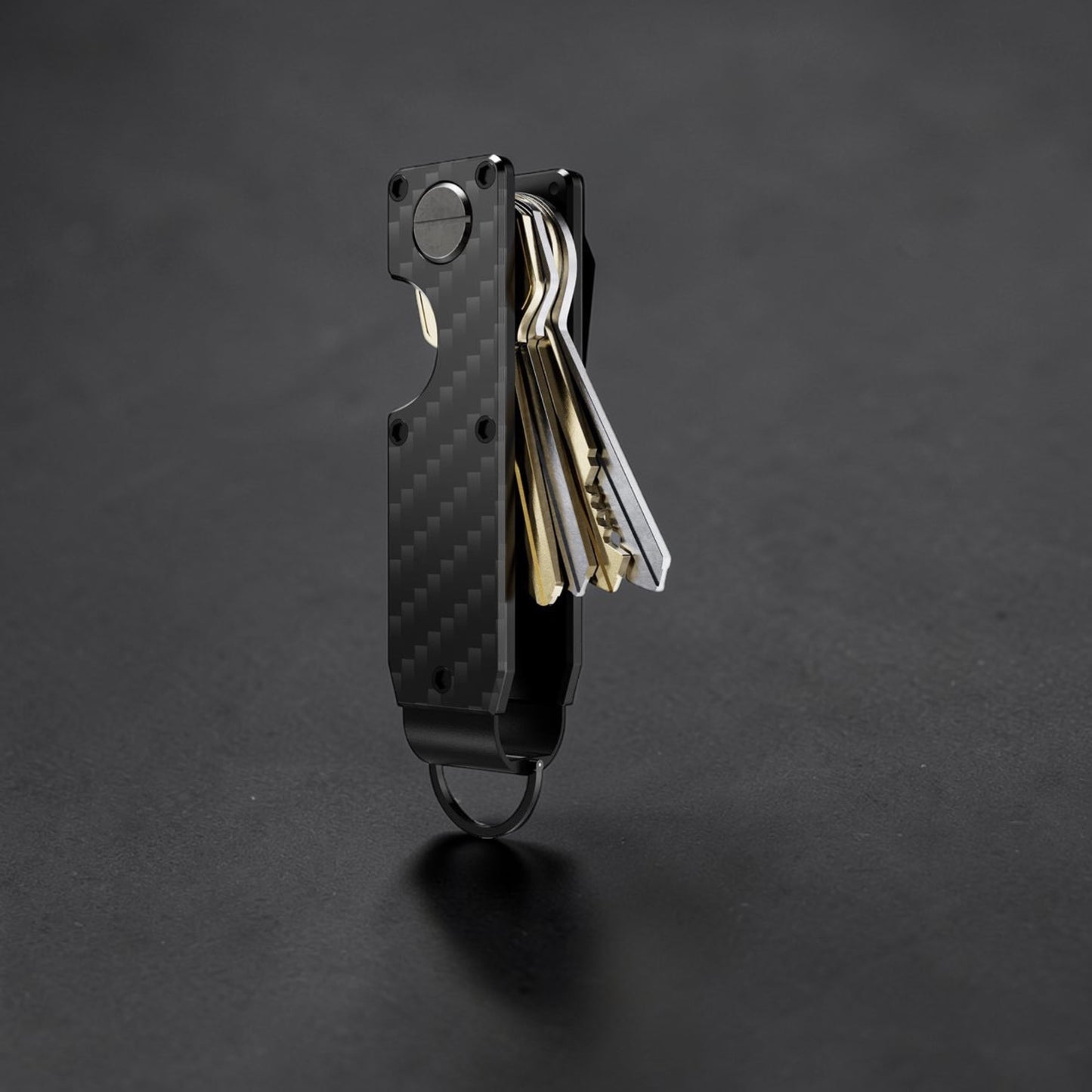 PoofTech Smart Key Organizer with keys in carbon fiber black