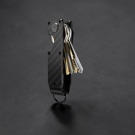 PoofTech Smart Key Organizer with keys in carbon fiber black